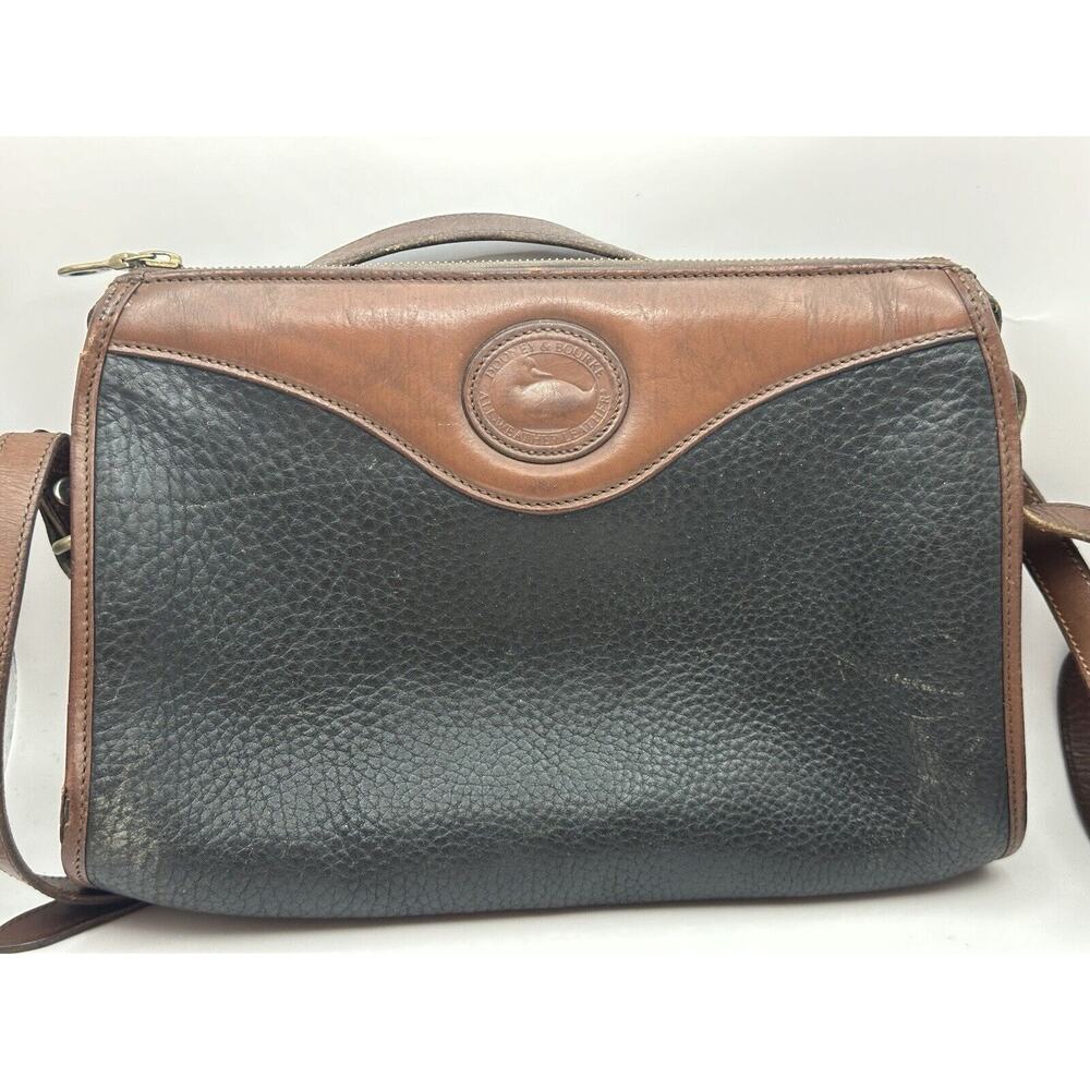 Dooney & Bourke Women Black Brown Pebbled Leather Adjustable Strap Crossbody Bag